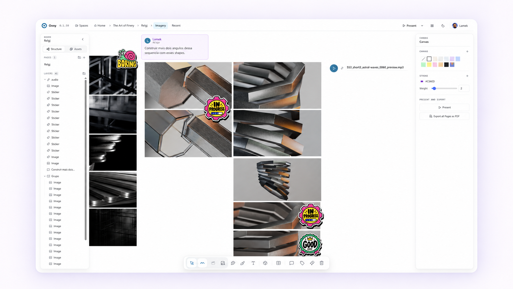 References organized in frames in Onny
